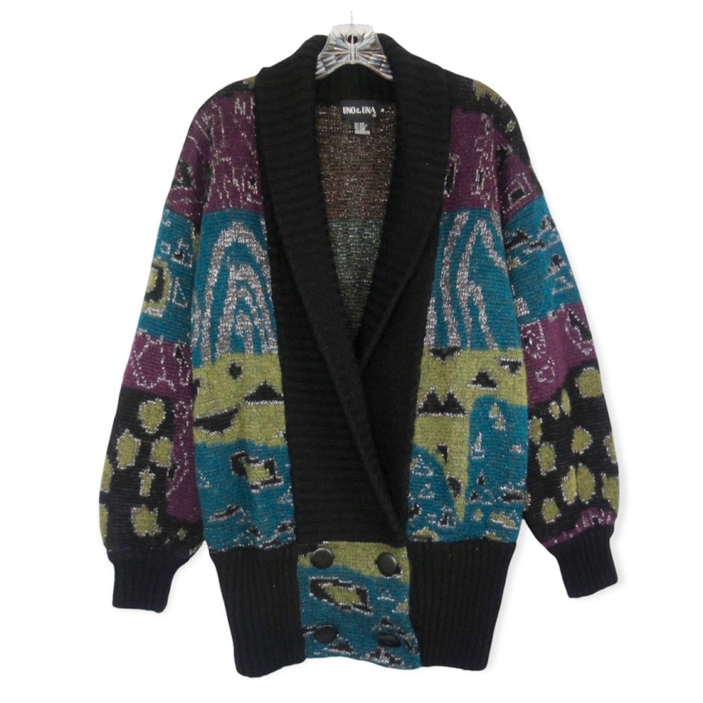 Uno & Una Vintage Wool Blend Knit Cardigan Size Medium Oversized